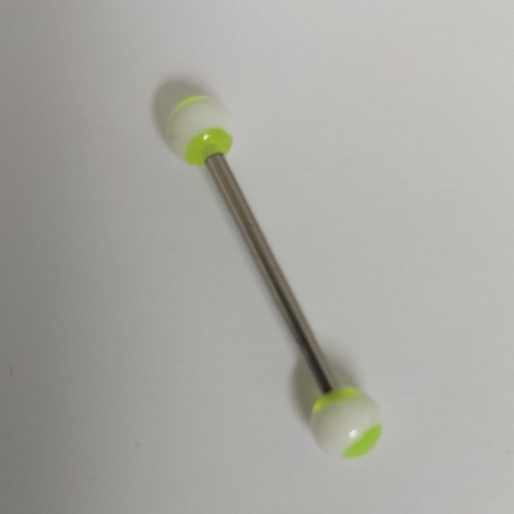 White and Green Barbell Piercing